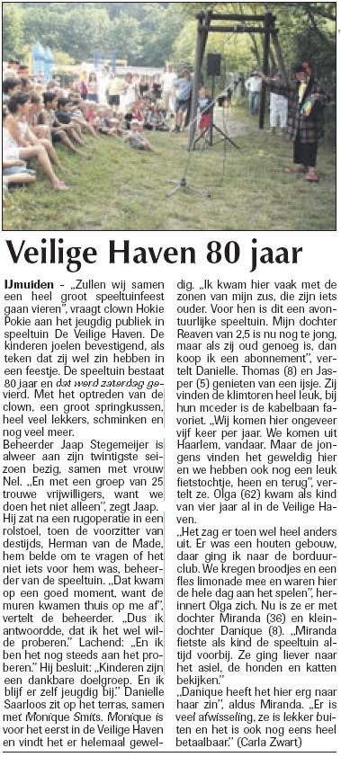 Krantenartikel, de veilige haven 80 jaar